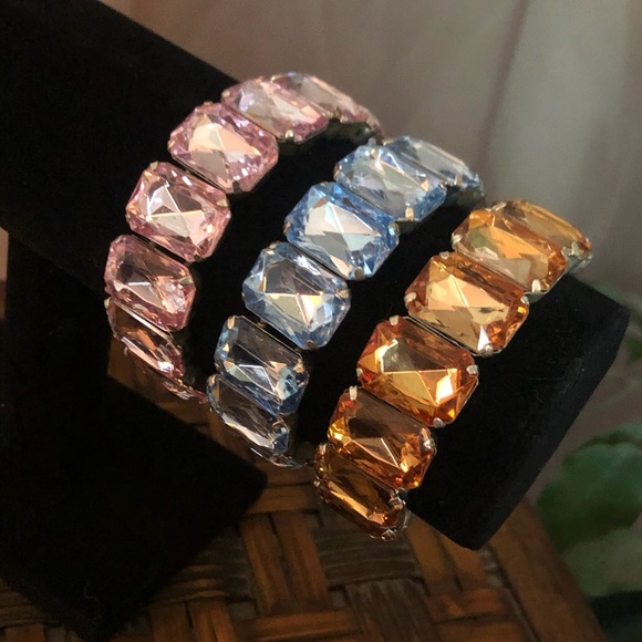 Set of 3 Colored Stone Stretch Bracelets - Picture 1 of 2